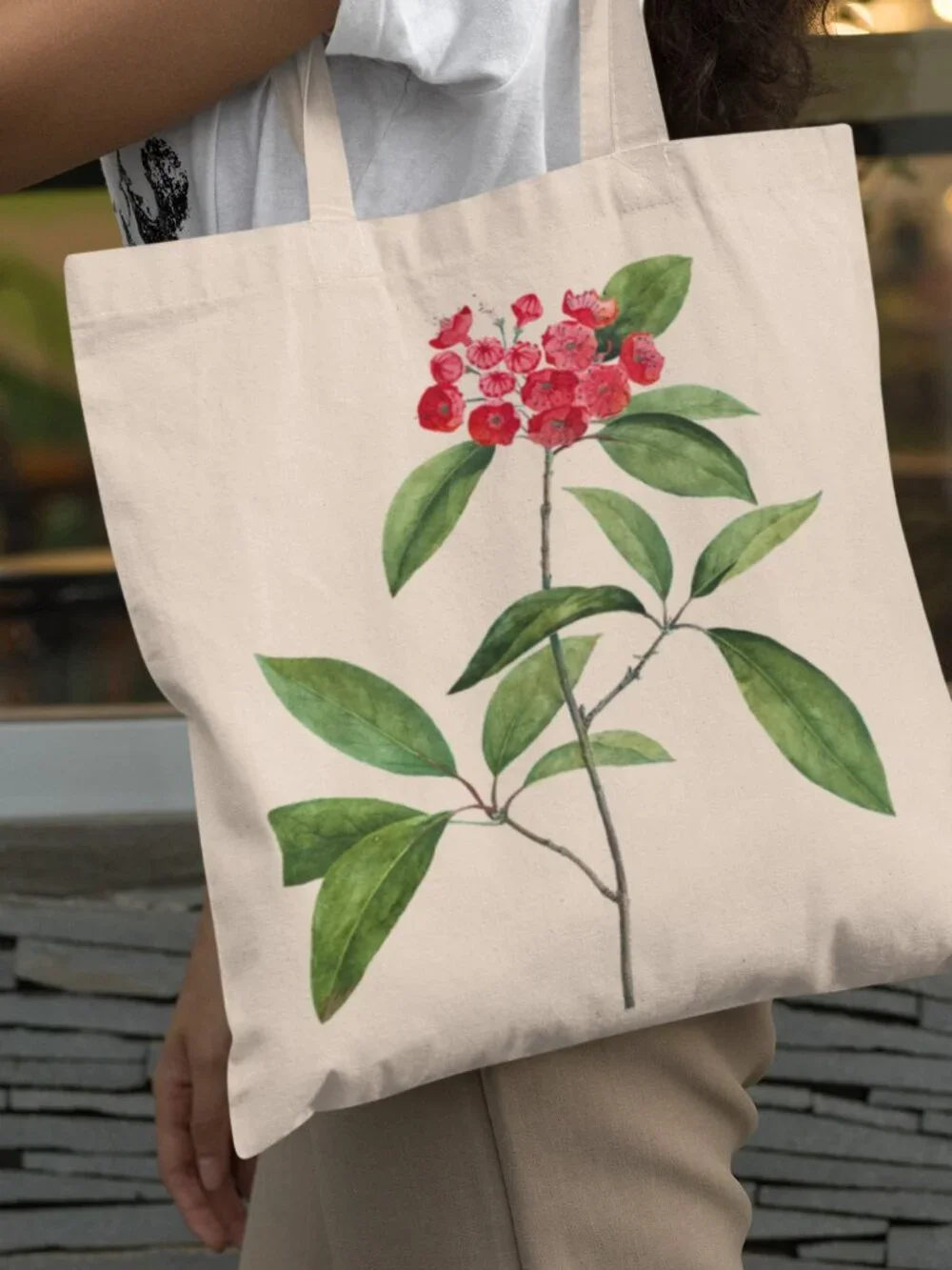 Mountain Laurel Vintage Floral Print Graphic Canvas Tote Bag